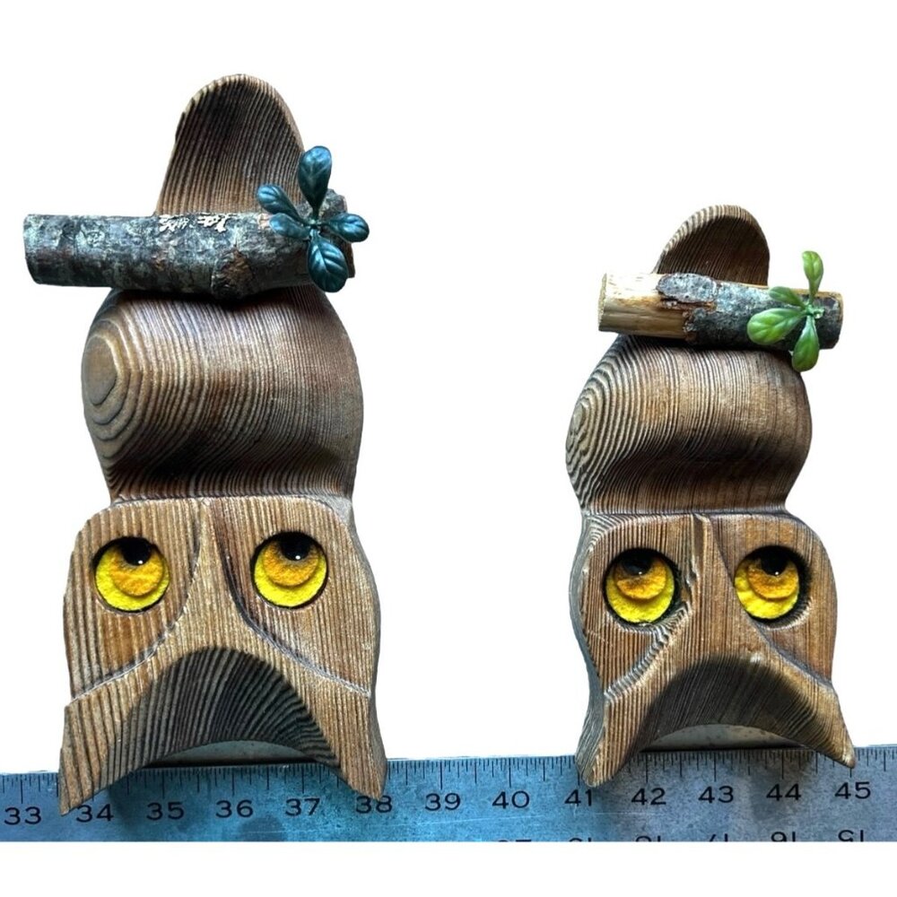Pair of Vintage Wood Owls Perched on Branches Sand Blasted Finisg Wall Hangers - Picture 7 of 9